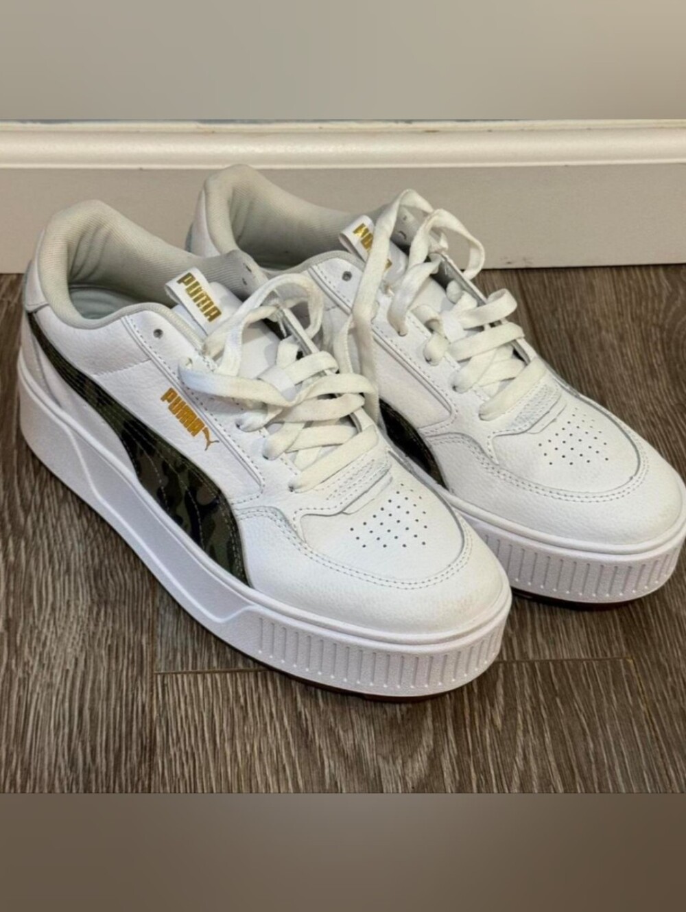 PUMA Karmen Rebelle White Camo Gold Platform Sneakers Sz 8.5 Clean